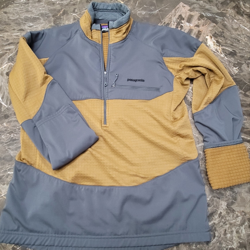 Patagonia half zip sweater gold and grey